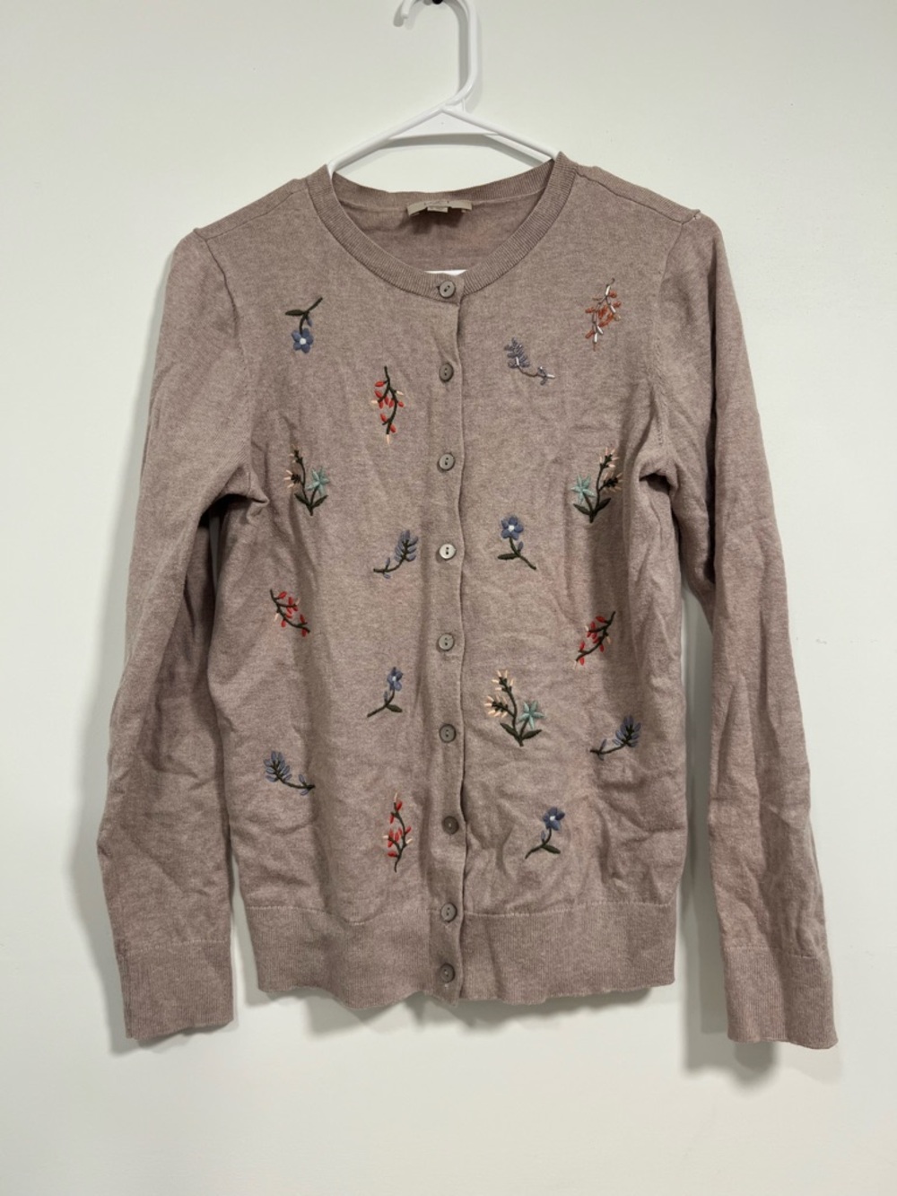 LOFT Dusty Mauve Embroidered Button-Front Cardigan